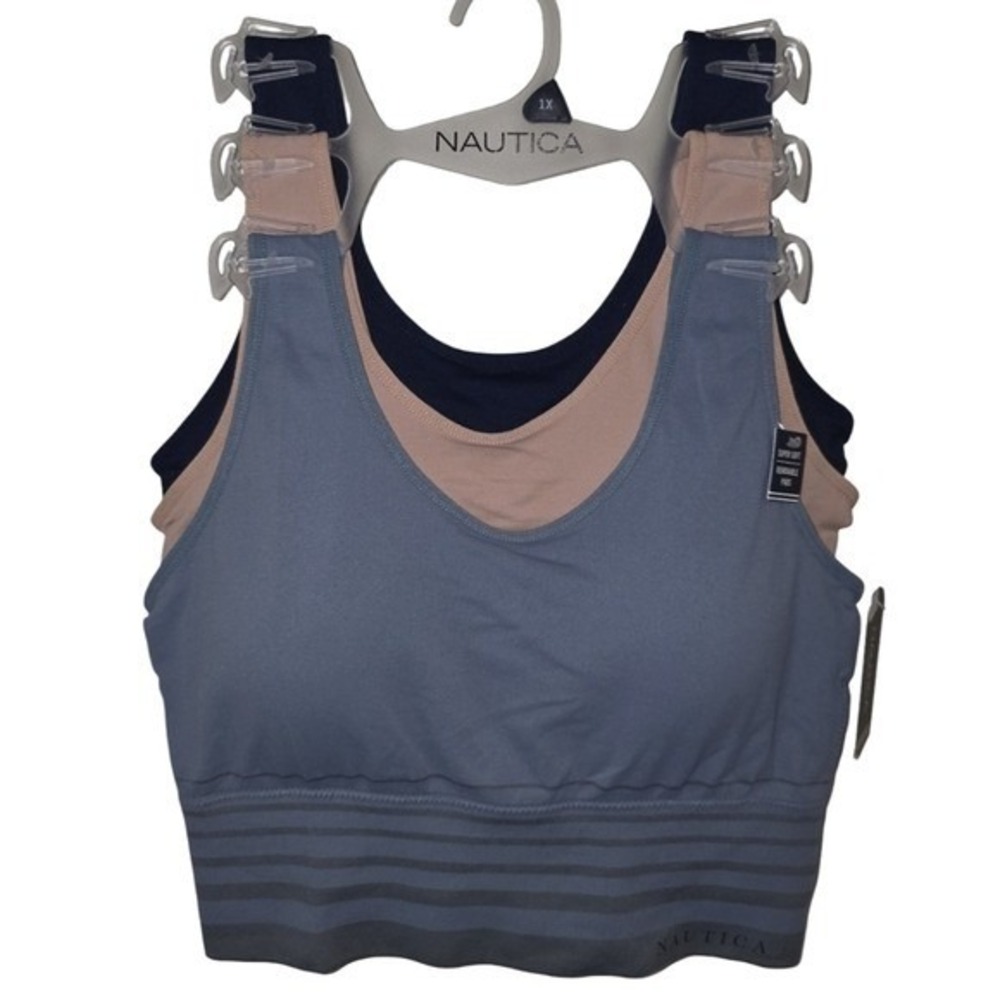 Nautica 3pk Active Lounge Comfy Sports Longline Full Coverage Bras Bralettes 2X